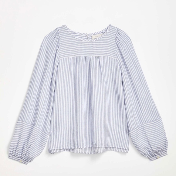 LOFT Petite Striped Shirred Blouse - Picture 3 of 3